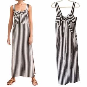 Massimo Dutti Striped Knotted Maxi Dress Women's 8 Brown White Linen-Blend Slit